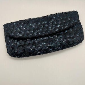 Vintage Magid France Black Sequined Clutch Hand Beaded