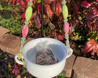 Bird Feeder Hanging Bird Feeder Beaded Hanging Bird Feeder Candleholder Jewelry Holder Succulent Holder Birthday Gift