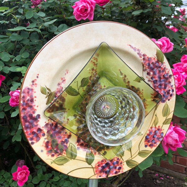 Garden Art Plate Flower Repurposed Glass Plate Flower Glass Flower Upcycled Garden Glass Flower Sun Catcher Yard Art Plate Flower