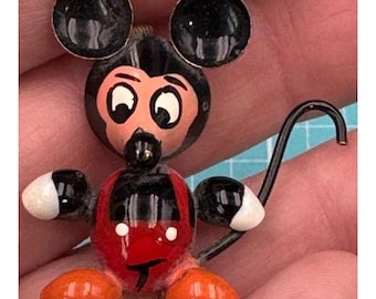 Vintage Mickey Mouse Tin Enamel Pin Brooch Gold-Tone Red/Black/White Handmade Collectible Jewelry