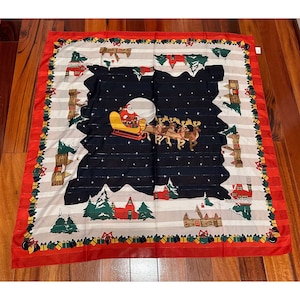Polyester Christmas Scarf Silky Smooth Made in Italy Red Santa and Reindeer Presents