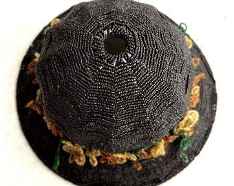 Vintage Root Beer Glass Seed Bead Ladies Sunday Hat Lamp Shade with Floral Bead Vintage Root Beer Glass Seed Bead Ladies Sunday Hat Lamp  main image 2