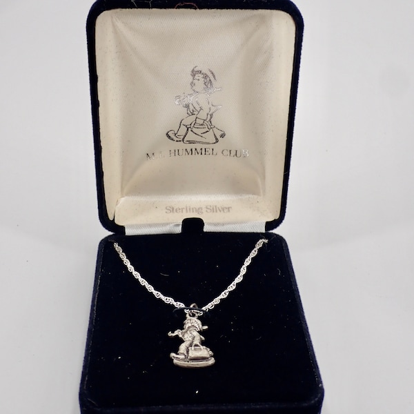 Sterling Silver Hummel Club Hummel Figure with Umbrella Necklace signed