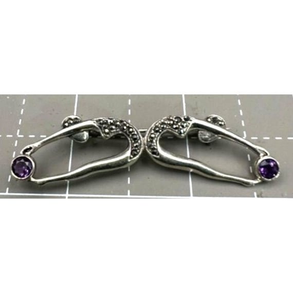 Vintage Sterling and Marcasite Amethyst Slippers … - image 1