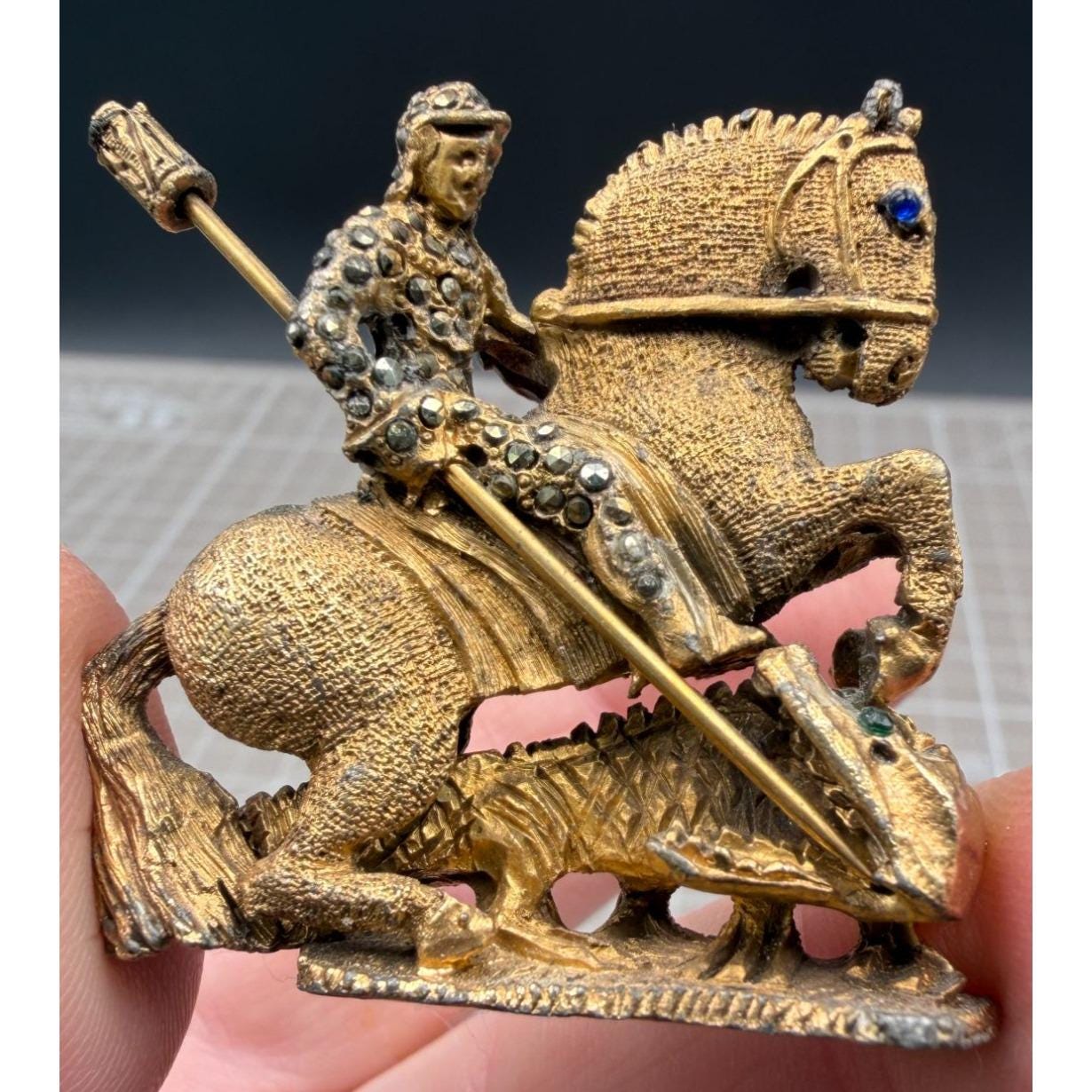 Vintage Denicola Brooch St George and Dragon Knight Slaying Dragon