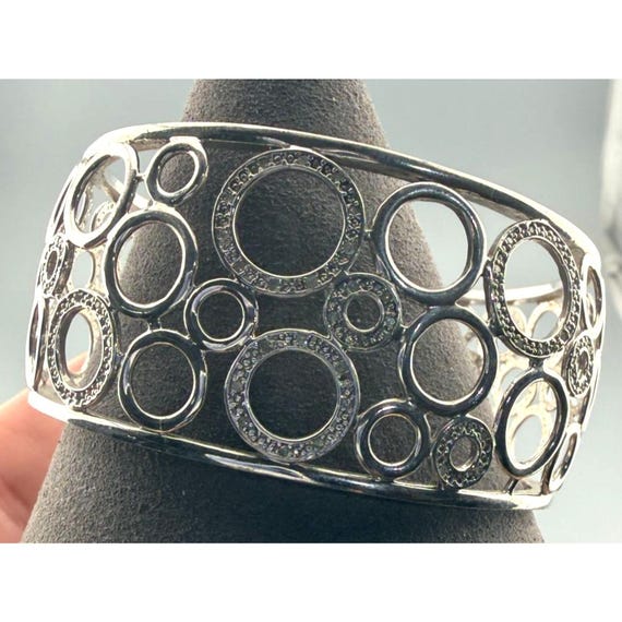 Sterling Silver Openwork Circle Bangle Bracelet w… - image 2