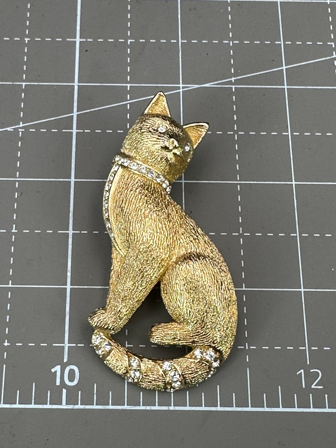 Vintage Christian Dior Gold Plated Siamese Cat Brooch With Clear