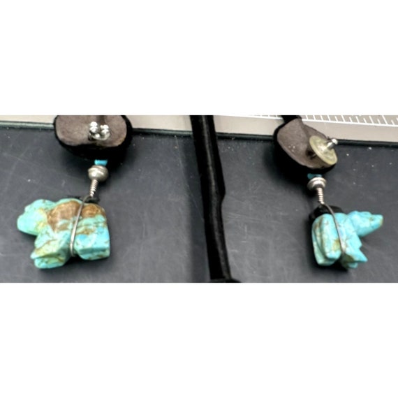 Zuni Turquoise and Sterling Silver Bear Dangle Ea… - image 8