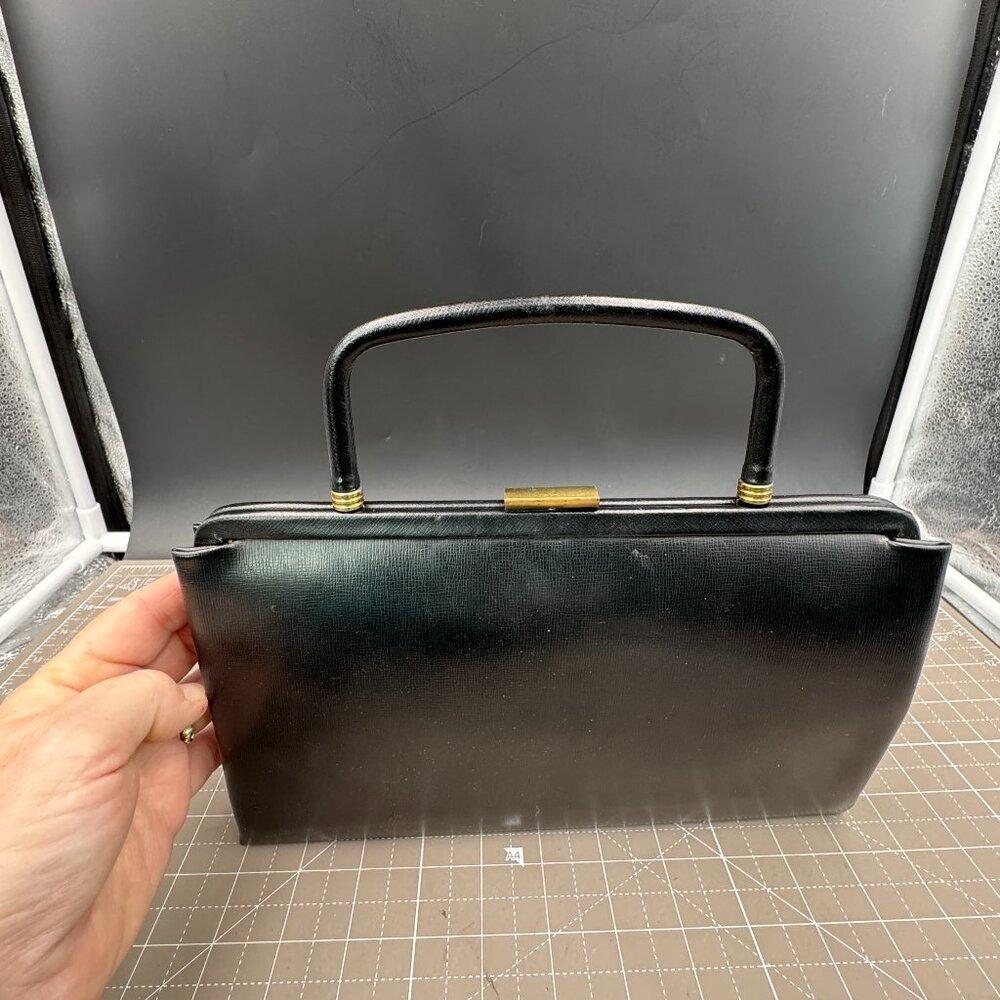 Vintage Handbag Black Leather Gold-tone Snap Clasp AS IS - Etsy