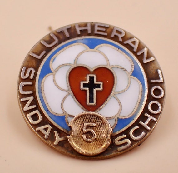 Lutheran Sunday School 5 Year Sterling Enameled Pi