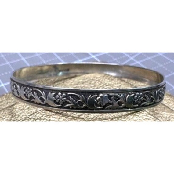 Vintage Sterling Silver Bangle Carved Floral with… - image 2