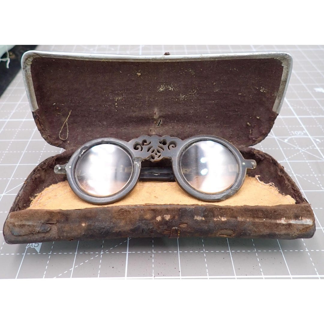 Vintage Chinese Eyeglasses Horn or Resin Carved Rims Prop