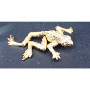 J J Jonette Articulated Gold Tone Frog Brooch Legs Swing signed Mint
