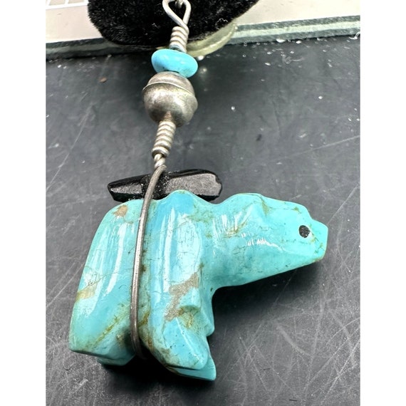 Zuni Turquoise and Sterling Silver Bear Dangle Ea… - image 7