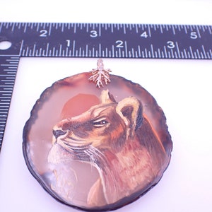 Hand-painted Lion Portrait on Sliced Geode signed