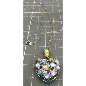 Vintage Sterling Heart Pendant Necklace w/ Prong Citrine Garnet Tourmaline Thermoset Moonglow
