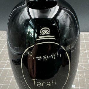 Arts & Crafts Black Amethyst Glass Vase Hand Written Design Phone Wings