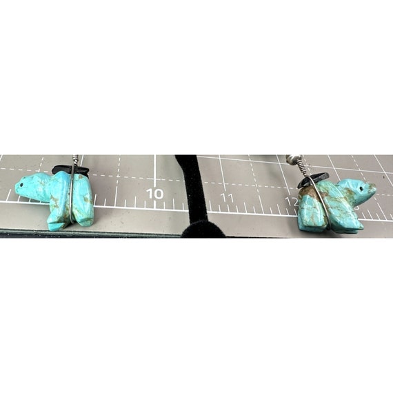 Zuni Turquoise and Sterling Silver Bear Dangle Ea… - image 2