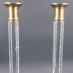Candelabros vintage de mediados de siglo de metacrilato transparente y latón