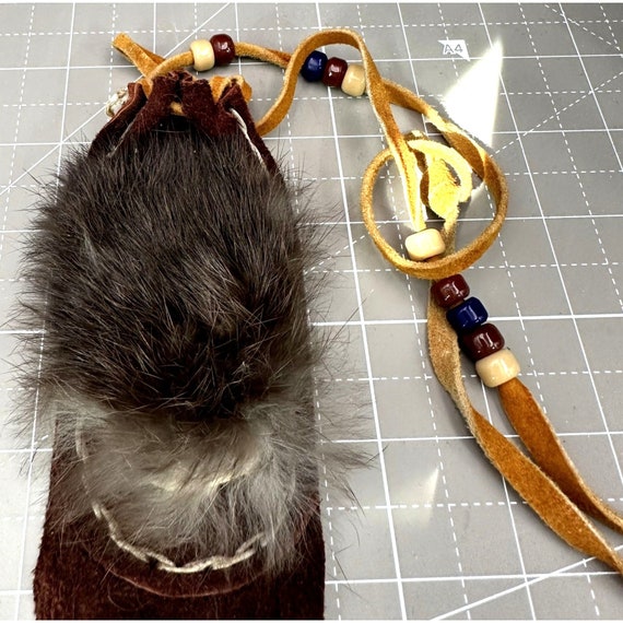 Bear Spirit Medicine Pouch Leather Beads Fringe E… - image 2