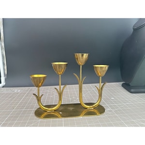 MCM Gunnar Ander Ystad-Metall Swedish 4 Armed Tulip Brass Candelabra