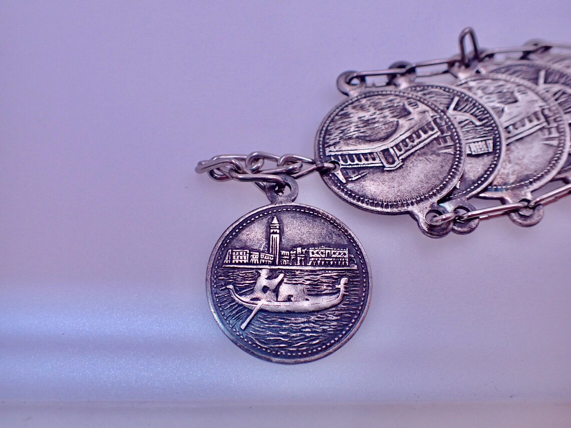 Vintage Venice Silver Tone Souvenir Coin Bracelet Etsy