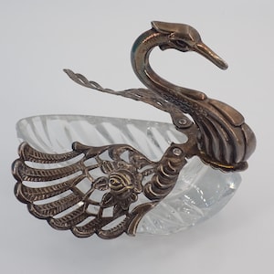Silver Plated High Detailed Swan and Glass Candy Dish