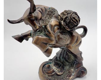 Vintage kinesisk brons oxe Feng Shui rikedomsstaty mynt tjurfigur asiatisk