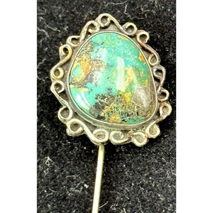 Oblong Turquoise Hat Lapel Stick Pin in Sterling Bezel Setting #2