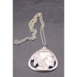 Large Silver Tone Indian Nickel Pendant Necklace
