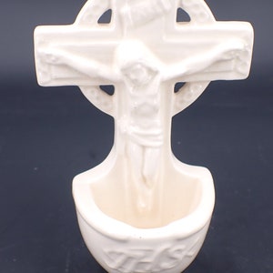 Vintage Wall Mount Ceramic Crucifix Holy Water Holder Knock Pottery Ireland