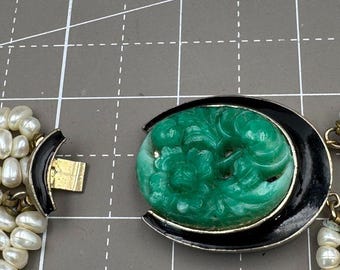 Kenneth Jay Lane KJL 6 Strand Asian Style Faux Pearl Jade Onyx