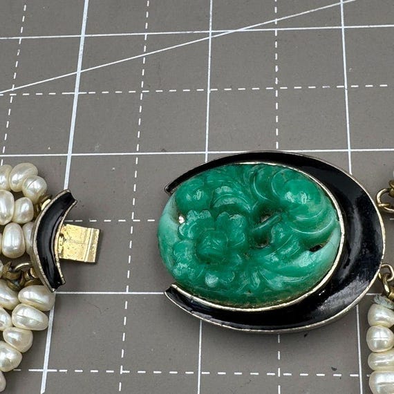 Kenneth Jay Lane KJL 6 Strand Asian Style Faux Pearl Jade Onyx