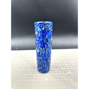 Bright Blue Art Bud Vase with Splatter Design with Blue and Yellow Unknown Maker