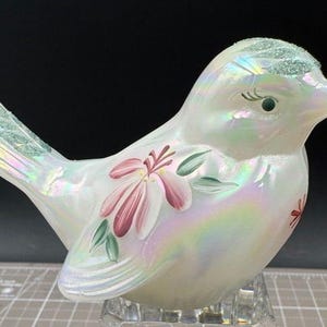 Fenton Handpainted Iridescent Glass Bird Figurine By J. Grove