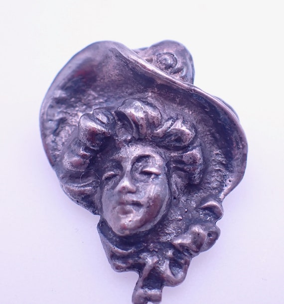 Art Nouveau Solid Silver Woman Figural Face with … - image 1