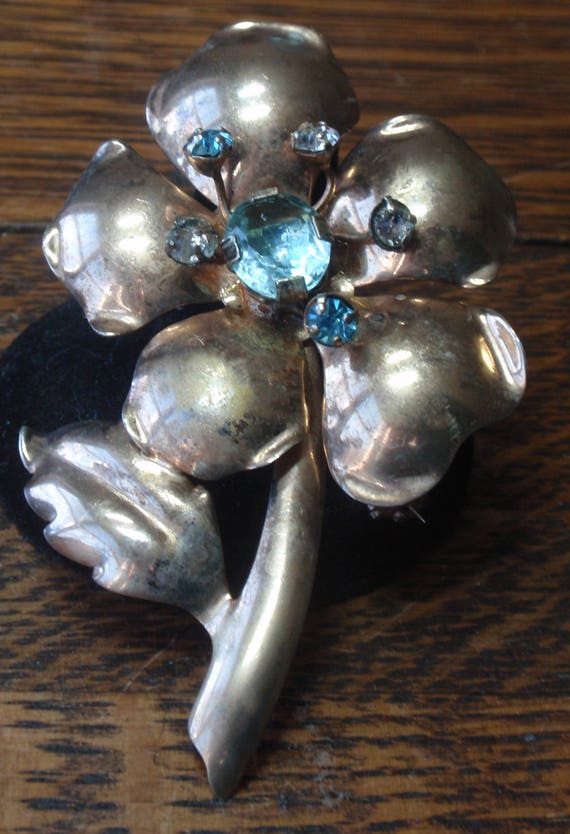 Large Sterling Daisy Flower Brooch with Light Blue