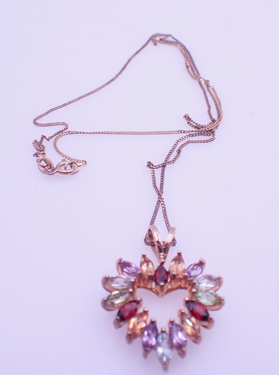 Vintage Sterling Vermeil Heart Pendant Necklace w… - image 1