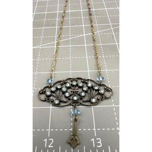 Victorian Light Blue Stone Drop Pendant with 14&quot; Speciality Chain