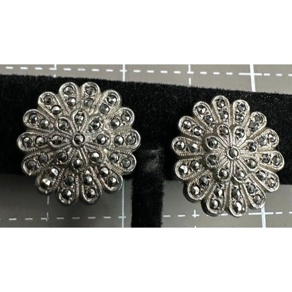 Boucles D'oreilles Anciennes En Marcassite Argentée - Type Clips, Poinçon Tête De Sanglier, Très Bel état