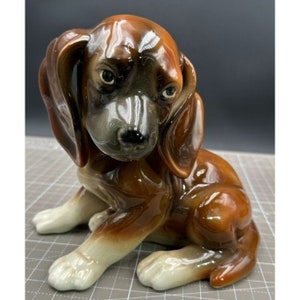 Vintage Wien Keramos of Austria Ceramic Brown Dachshund Sitting Puppy #2