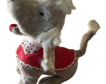 Vintage Mohair Dog Articulated Nodding Begging Toy Mechanical Linkage 7.5"