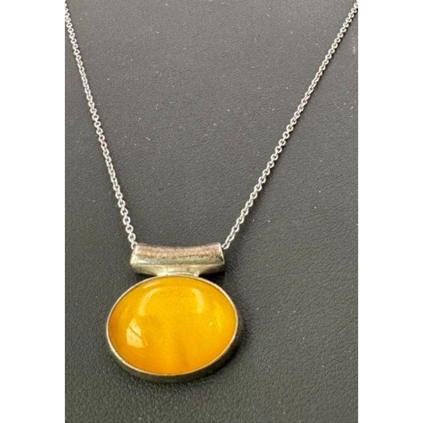 Vintage Valerio Poland Sterling Silver 925 Egg Yolk Amber Pendant