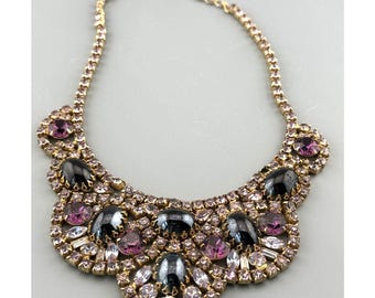 Vintage Statement Halskette Schauer Fifth Avenue Cabochon Pave Schwarz Cabochon Strass Latz Runway