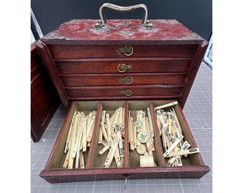 Antieke Chinese mahjongset houten kisten, AS IS