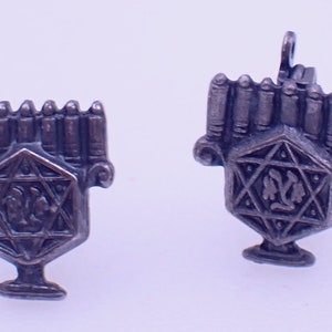Miniature Tested to be Silver Menorah Lapel Pin and Accompanying Companion Pin