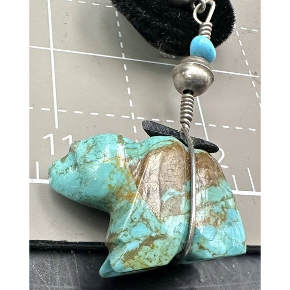 Zuni Turquoise and Sterling Silver Bear Dangle Ea… - image 4