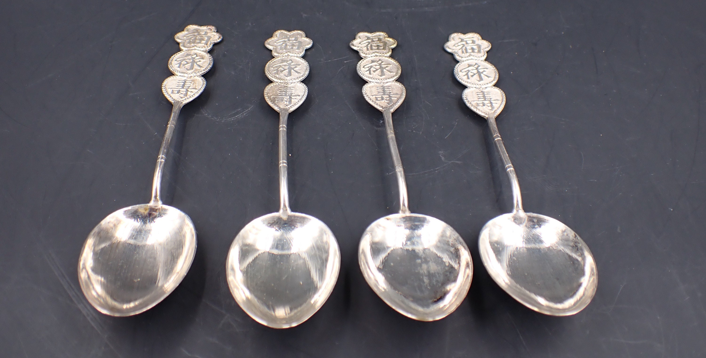 中国製銀メッキデミタススプーン4本セット 祝福、幸運、長寿 - Etsy 日本