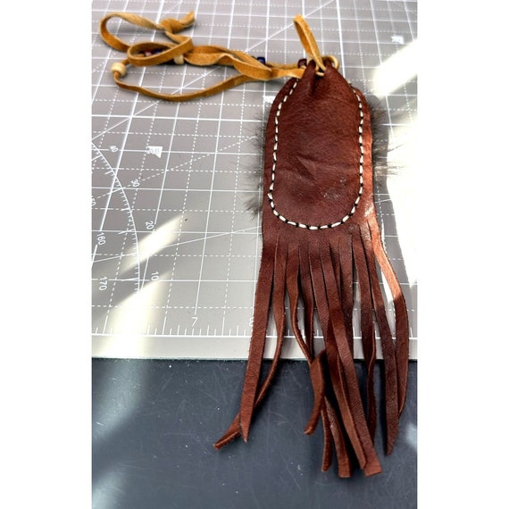 Bear Spirit Medicine Pouch Leather Beads Fringe E… - image 3