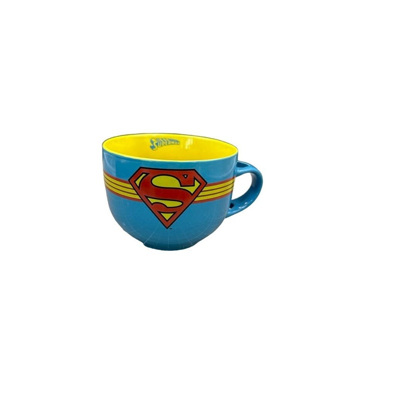 DC Comics Superman Lt Blue Soup/Coffee Ceramic Mug w/ Spoon Holder